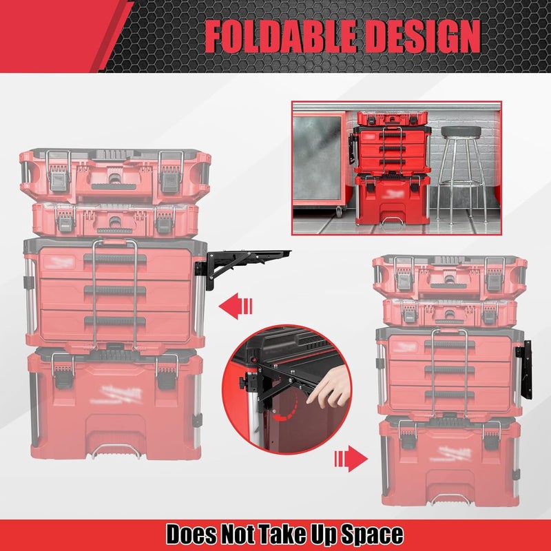 BPOPO Folding Magnetic Side Table Compatible with Milwaukee Packout Toolbox, No-Drill Packout Accessories & Organizer with Magnetic Tool Tray - Image 2